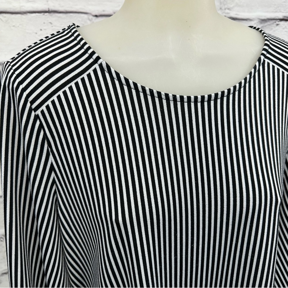 ADRIANNA PAPELL Black White Stripes Long Balloon Sleeves Blouse Sz Med K… - Picture 3 of 12